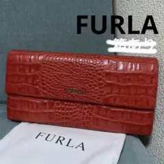 美品‼️FURLAフルラ  長財布 クロコ型押し 牛革 レザー 赤