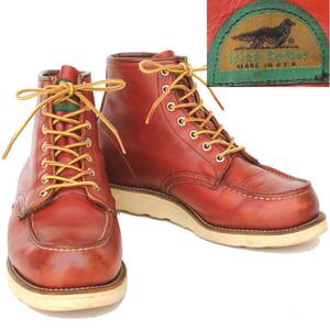 (31538)94年製オールドREDWING875レッドウィング8E約26cm (半円犬タグ旧犬タグ緑犬タグ90年代ヴィンテージ モックトゥ赤茶オロラセット)