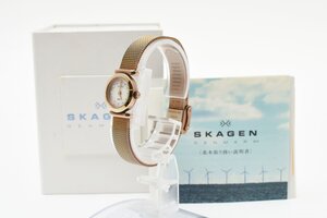 箱付き 石付き スカーゲン 107XSRR シェル文字盤 ラウンド クォーツ レディース 腕時計 SKAGEN