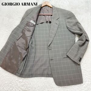 【ヴィンテージの品格】XL相当 ジョルジオアルマーニ チェック柄 テーラードジャケット イタリア製 GIORGIO ARMANI グレー　メンズ