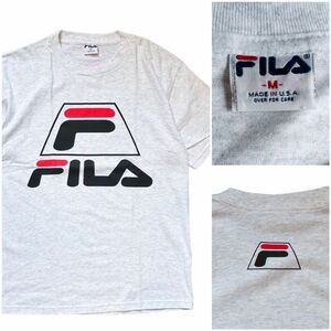 USA製 90’s〜 FILA フィラ ヴィンテージ Tシャツ M サイズ アッシュグレー 杢グレー ロゴ プリント バック ワンポイント ストリート