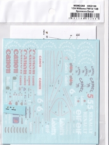 MSMクリエイション MSMD268 1/24 ウイリアムズ FW14/ FW14B スポンサーデカール（HASEGAWA用）