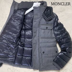 極美品★ MONCLER モンクレール NICHOLAS 袖切替 キルティング ダウンジャケット 着脱フード ブルゾン Mサイズ ウール グレー メンズ