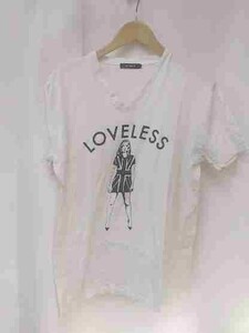 LOVELESS ラブレス Tシャツ　カットソー Vネック　ロゴ　プリント　ユニオンジャク Lサイズ ホワイト レディース 1210000007216