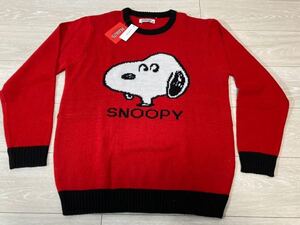 売り切り☆ 新品 PEANUTS スヌーピー フェイス セーター snoopy スヌーピー m タグ付き アクリル100% ピーナッツ 赤 レッド b