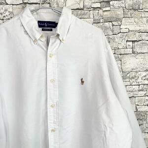 Ralph Lauren ラルフローレン CLASSIC FIT ポニーロゴ刺繍長袖シャツ カジュアルシャツ ホワイト ボタンダウン白シャツ 17 34/35