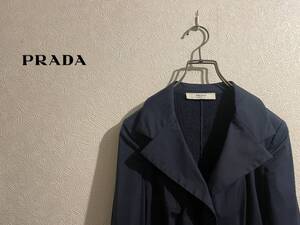 ◯ イタリア製 PRADA シャーリング テーラード ジャケット / プラダ コットン ショート ネイビー 紺 38 Ladies #Sirchive