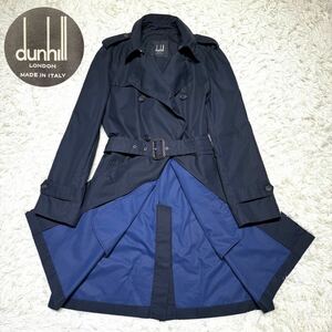 希少●美品●秋冬春DUNHILL LONDONダンヒル★一生物！最高峰イタリア製耐候トレンチコート濃紺 ネイビー 定価330,000円 sizeOSR