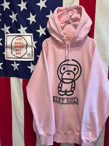 ★90s★00s★NO WHERE★日本製★A BATHING APE★アベイシングエイプ★スウェットパーカー★BABY MILO★ピンク★XLサイズ★ヴィンテージ★