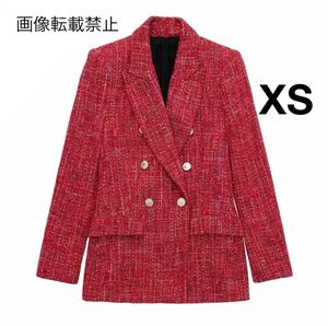 vintage ヴィンテージ レトロ ツイード ダブルジャケット アウター XSサイズ レディース★ZARA 好きな方に★2024 A/W 秋新作 新品未使用★