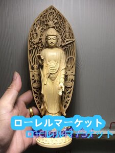 貴重品 阿弥陀如来立像 25cm 天然木製(水柘植ツゲ) 阿弥陀仏 木彫り仏像 阿弥陀様