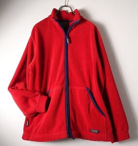 AIGLE POLARTEC エーグル ポーラテック フルジップ フリース ジャケット 日本製 畝 レッド ゆったりサイズ アウトドア (M) 赤　 ●S-984