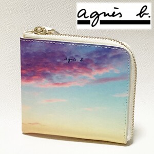 《agnes b. アニエスベー》箱付新品 ニース湾のサンセット フォトプリントレザー L字ファスナー式財布 ウォレット ユニセックス S0702