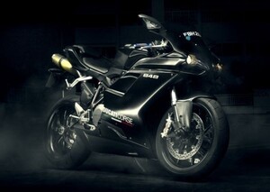 ドゥカティ 848 EVO ブラック スーパーバイク 2013年 DUCATI 絵画風 壁紙ポスター A2版 594×420mm（はがせるシール式）005A2