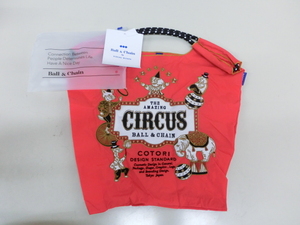 2015PMZ◎Ball&Chain ボールアンドチェーン 刺繍 CIRCUS サーカス柄 エコバッグ RED Mサイズ 折りたたみ可能◎中古