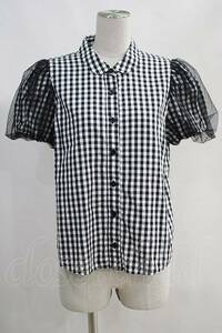 Candy Stripper / TULLE PUFF GINGHAM SHIRT 2 黒 H-24-05-03-1056-PU-BL-KB-ZH