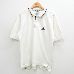 XL/古着 アディダス adidas 半袖 ブランド ポロ シャツ メンズ 90s ゴルフ 鹿の子 ワンポイントロゴ コットン ラグラン 白他 ホワイト 24ju