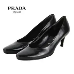 美品 プラダ PRADA レザー パンプス ブラック 34