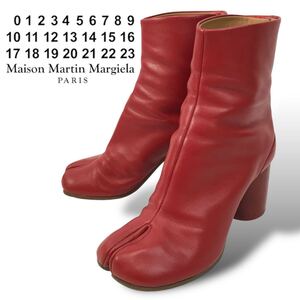 t69 良品 Maison Margiela メゾン マルジェラ 足袋ブーツ レザー ショートブーツ タビ 赤 レッド 37 イタリア製 正規品 シューズ