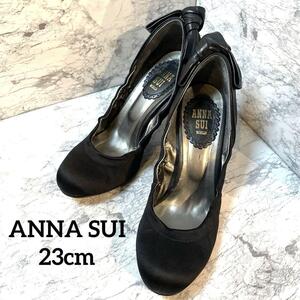 【美しいシルエット】ANNA SUI 黒 バックリボン付き パンプス 23cm