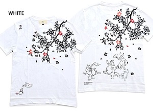 お花見半袖Tシャツ◆喜人 ホワイトＭサイズ KJ-12002 和柄 和風 桜 さくら サクラ きじん