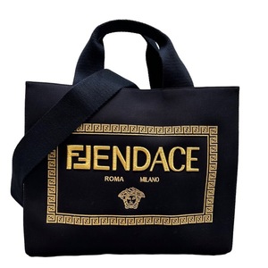 フェンディ FENDI 2WAYトートバッグ FENDI×VERSACE 8BH395 ブラック キャンパス トートバッグ レディース 中古