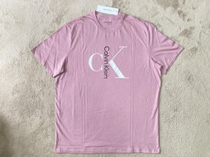 新品未使用！ カルバンクライン メンズ ckタテロゴ Tシャツ Lサイズ ピンク/ホワイト/ブラック 桃白黒 半袖 カットソー Calvin Klein