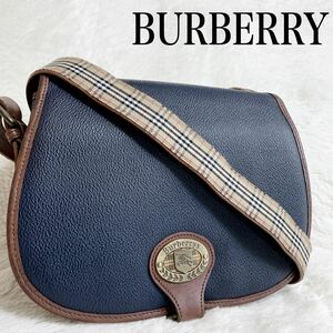 希少 BURBERRY ホースロゴ プレート ショルダーバッグ フラップ レザー バーバリー クロスボディ ノバチェック