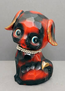 昭和レトロ　木彫り風　犬の貯金箱　陶器製