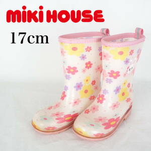 EB5254*mikihouse*ミキハウス*キッズレインブーツ*17cm*ピンク系・花がら