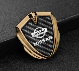 NISSAN 日産 ステッカー 車ロゴ エンブレム 3D立体 金属製 デカール 1枚 防水 両面テープ付き 簡単貼り付け 車の装飾 ゴールド