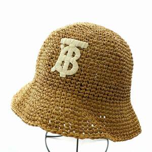 バーバリー BURBERRY 23SS TB クロシェバケット TB CROCHET BUCKET ハット 帽子 レーヨン ロゴ M 茶 ブラウン 白 ホワイト 8069218