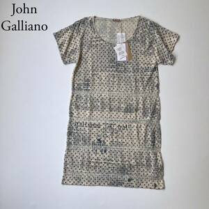 美品 John Galliano ジョンガリアーノ ドレス　ニット ワンピース　プルオーバー ロゴ　総柄　ニュースペーパー柄 レディース