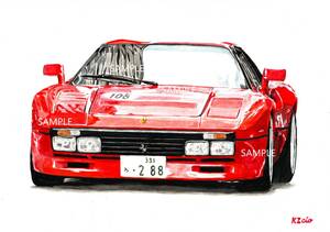 A4プリントです。　フェラーリ　288GTO　水彩画　旧車イラスト