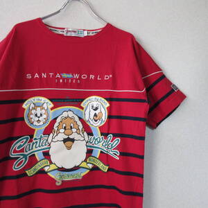 ○美品 90s SANTA WORLD キャプテンサンタ◆Tシャツ カットソー ボーダー プリント◆メンズ レッド Sサイズ