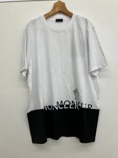 モンクレール クルーネック 半袖Tシャツ XXL ホワイト×ブラック メンズ