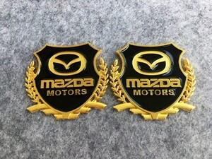 ★マツダ MAZDA★ゴールド★ ステッカー エンブレム 2個セット カバー 車ロゴ 自動車 キズ隠し 両面テープ付