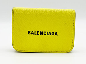 送料無料 BALENCIAGA バレンシアガ CASH MINI WALLET キャッシュ ミニウォレット 3つ折り 財布 レザー イエロー 593813 中古