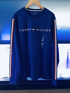 USA正規品 【S】 トミーヒルフィガー TOMMY HILFIGER 長袖 Tシャツ ロンT 青 ロイヤルブルー 袖トリコロール ロゴテープ アメリカ規格