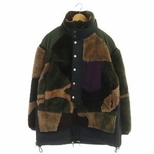 サカイ sacai × カウズ KAWS 21AW Jacquard Faux Fur Reversible Blouson ファー ブルゾン ジャケット アウター 中綿 総裏地 1 黒 茶色 カ