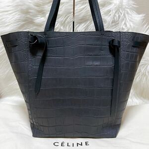 1円【極美品】CELINE セリーヌ カバファントム トートバッグ ビジネスバッグ 肩掛け クロコ レザー ネイビー メンズ 大容量 A4 PC 仕事