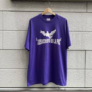 90s USA古着 紫 プリントTシャツ 半袖Tシャツ Hanes ヘインズ 平和 ハト JESUS ジーザス アメリカ古着 vintage ヴィンテージ XLサイズ