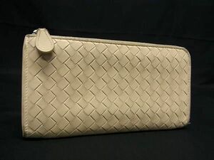 1円 BOTTEGA VENETA ボッテガヴェネタ イントレチャート レザー ラウンドファスナー 長財布 ウォレット ライトベージュ系 BI5926