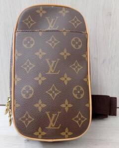 【美品】 AI鑑定済 LOUISVUITTON ルイ・ヴィトン モノグラム M51870 ポシェットガンジュ ブラウン ボディバッグ メンズバッグ 保存袋付