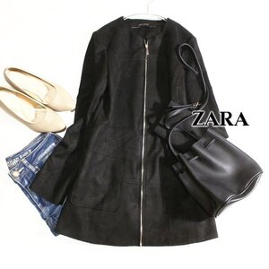 美品 ザラ ベーシック ZARA BASIC COLLECTION 綺麗め細身 フェイクスウェード ノーカラーコート XS 秋 合服 24B10