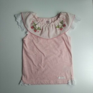 Souris スーリー ★ いちご刺繍 天竺ボーダー Tシャツ 【130】 (120) ピンク 女の子 半袖 カットソー トップス 春夏服 百貨店ブランド