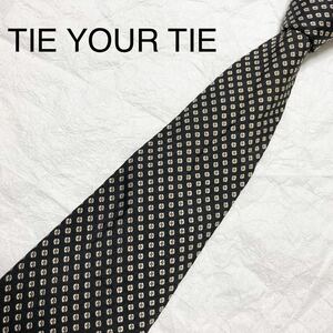 ■美品■TIE YOUR TIE タイユアタイ　ネクタイ　花柄ドット　シルク100% イタリア製　ビジネス　ブラック×ブラウン