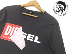 ■DIESEL■長袖Tシャツ チャコールグレー Mサイズ ボックスロゴ めくれプリント ロンT ディーゼル