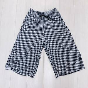 S306★美品★UNIQLO ユニクロ レディース M 黒 チェック柄 万能 デイリーカジュアル ワイドパンツ 薄手 ポケット有 白 ウエストゴム ヒモ有