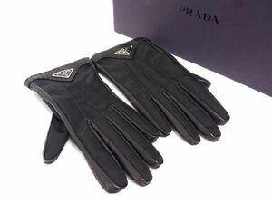 ■新品■未使用■ PRADA プラダ テスートナイロン×レザー×カシミヤ100％ グローブ 手袋 サイズ6 1/2 レディース ブラック系 AA7756fZ